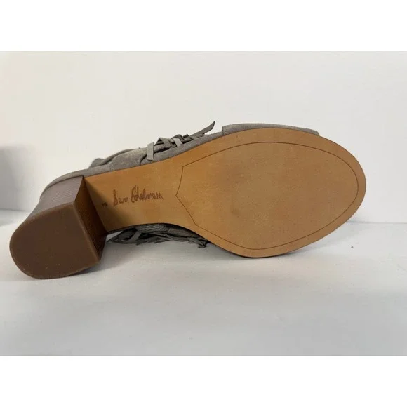 Sam Edelman Suede Fringe Block Heel Booties Boot Sandals Gray Sz 8 boho western - Picture 6 of 12